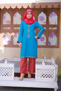 Stunning Ferozi Embroidered Kurta with Printed Palazzos