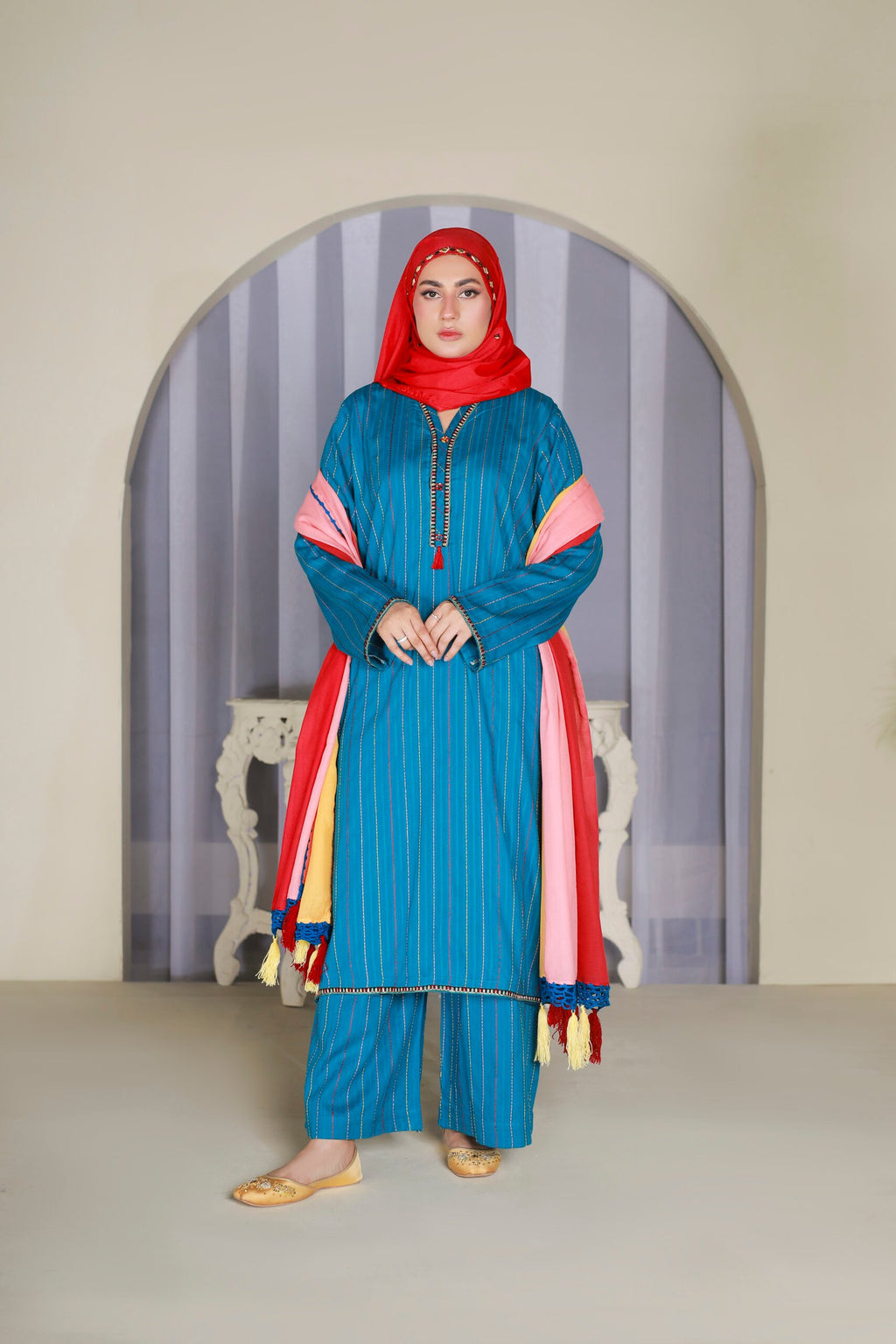 Ferozi Cotton Doria 3PC Suit with Ombre Dupatta & Hijab by Bint-e-Habib - Rang-e-Noor Summer Collection 26 image 7