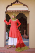 Coral Frock 3PC Cotton Suit with Lawn Dupatta & Hijab