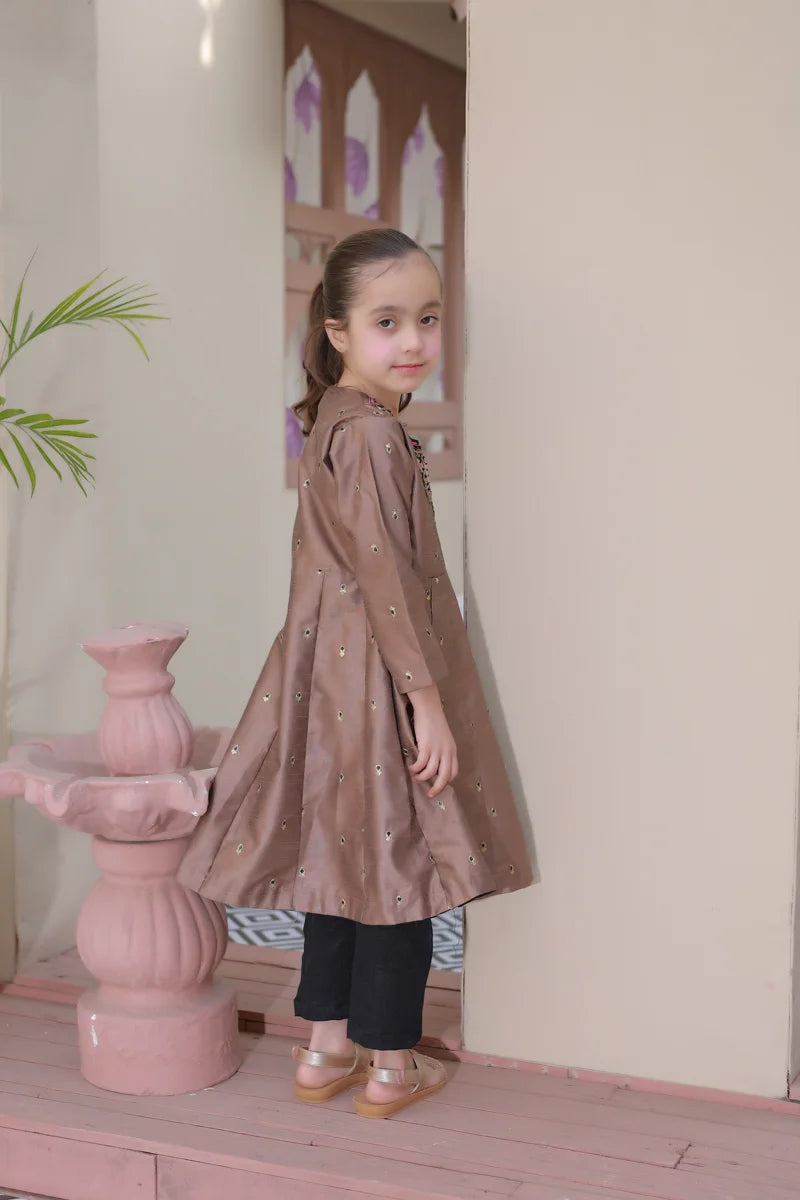 Elegant Bronze Embellished Flared Kurti Set for Girls