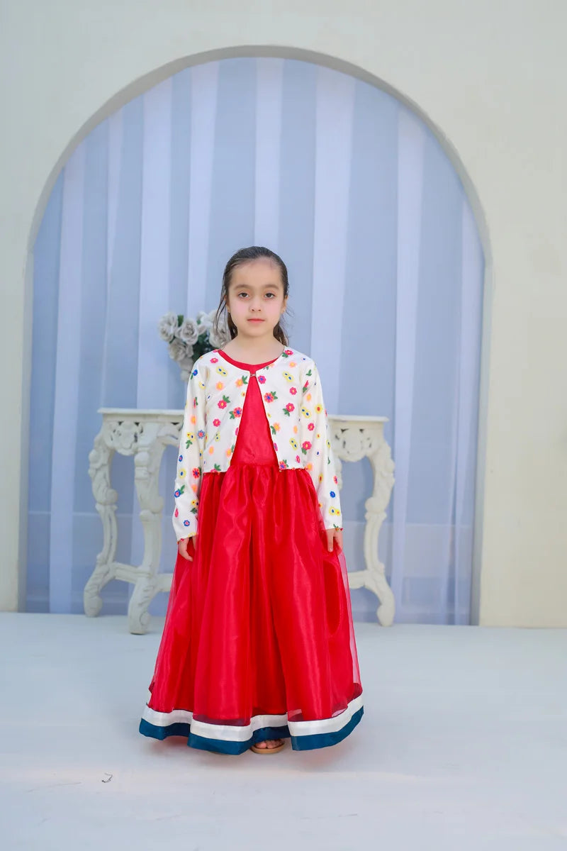 Floral Grace Red Party Gown for Girls
