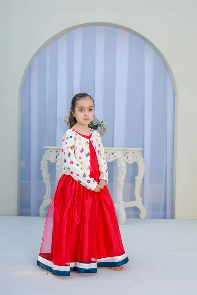 Floral Grace Red Party Gown for Girls