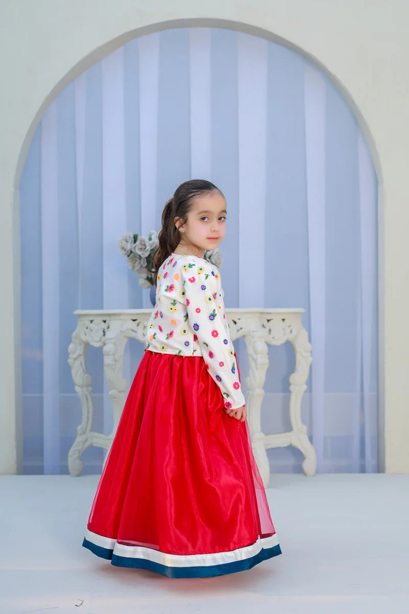 Floral Grace Red Party Gown for Girls
