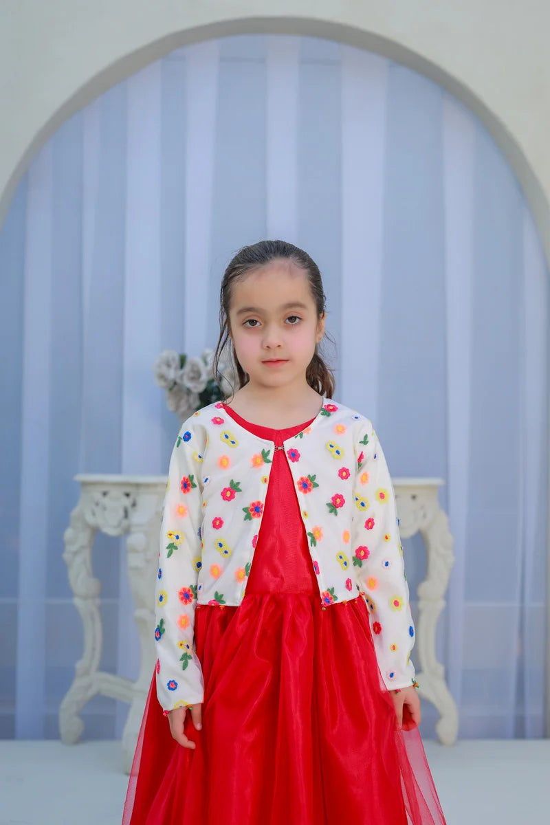 Floral Grace Red Party Gown for Girls