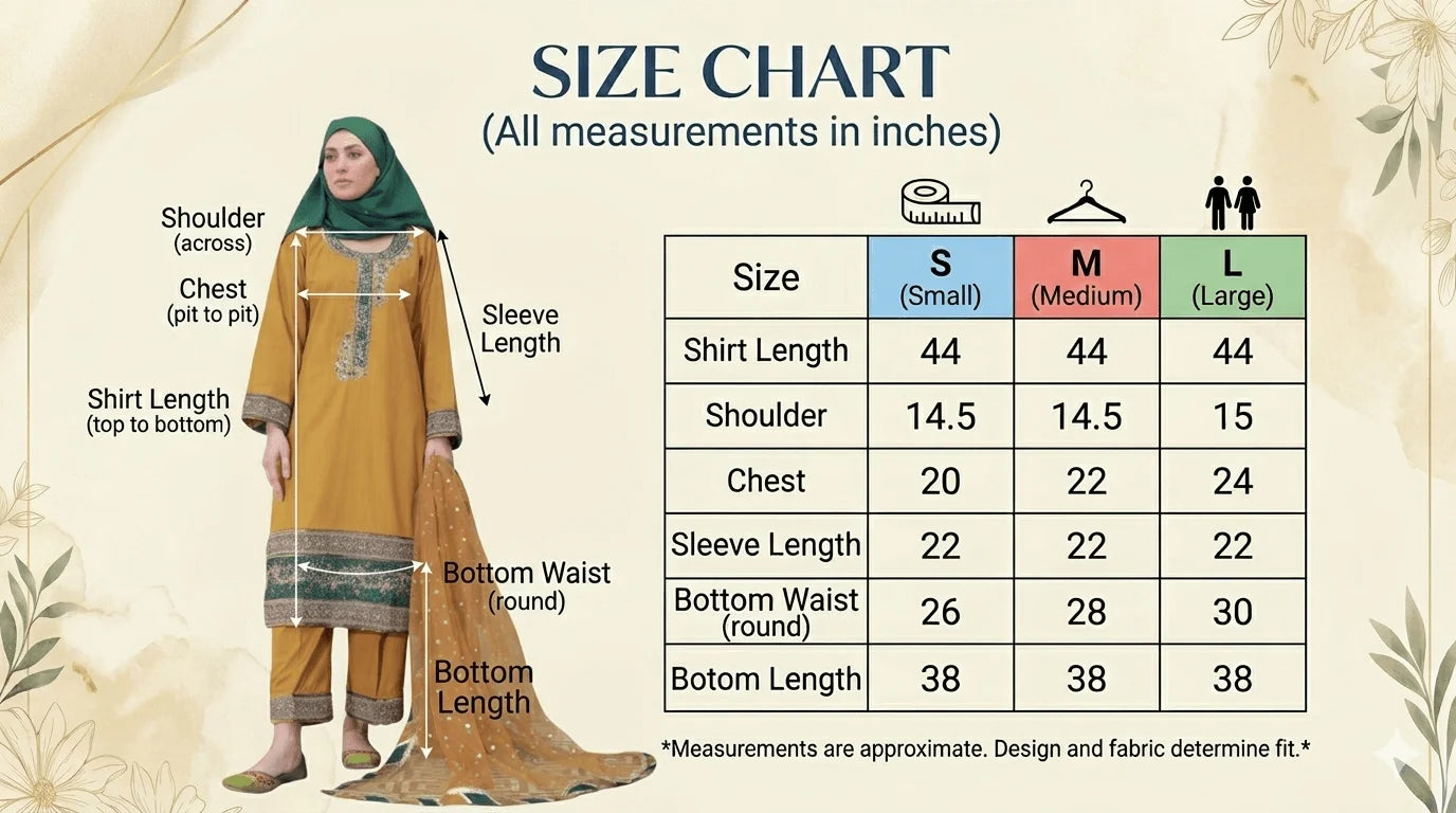 Size guide for Golden Zest Ensemble