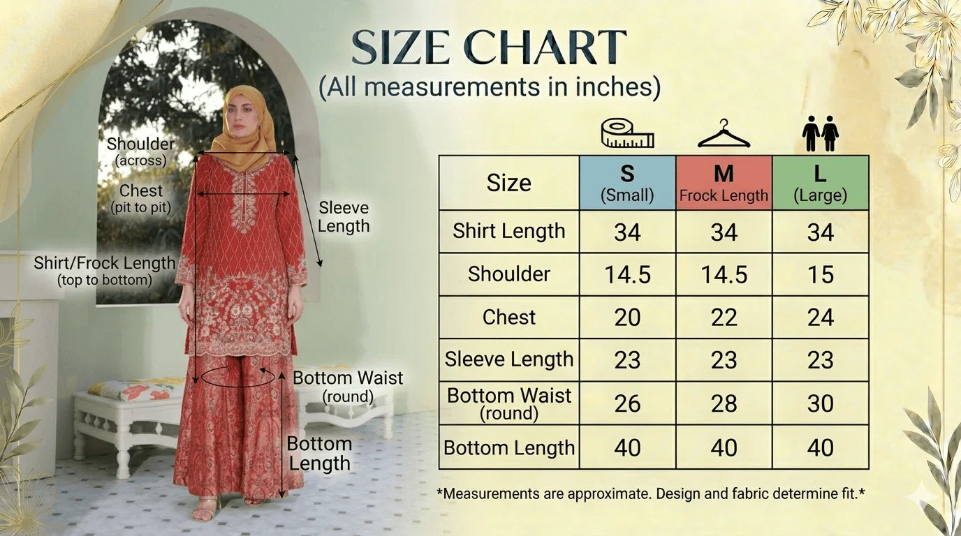 Size guide for Gul-e-Laal