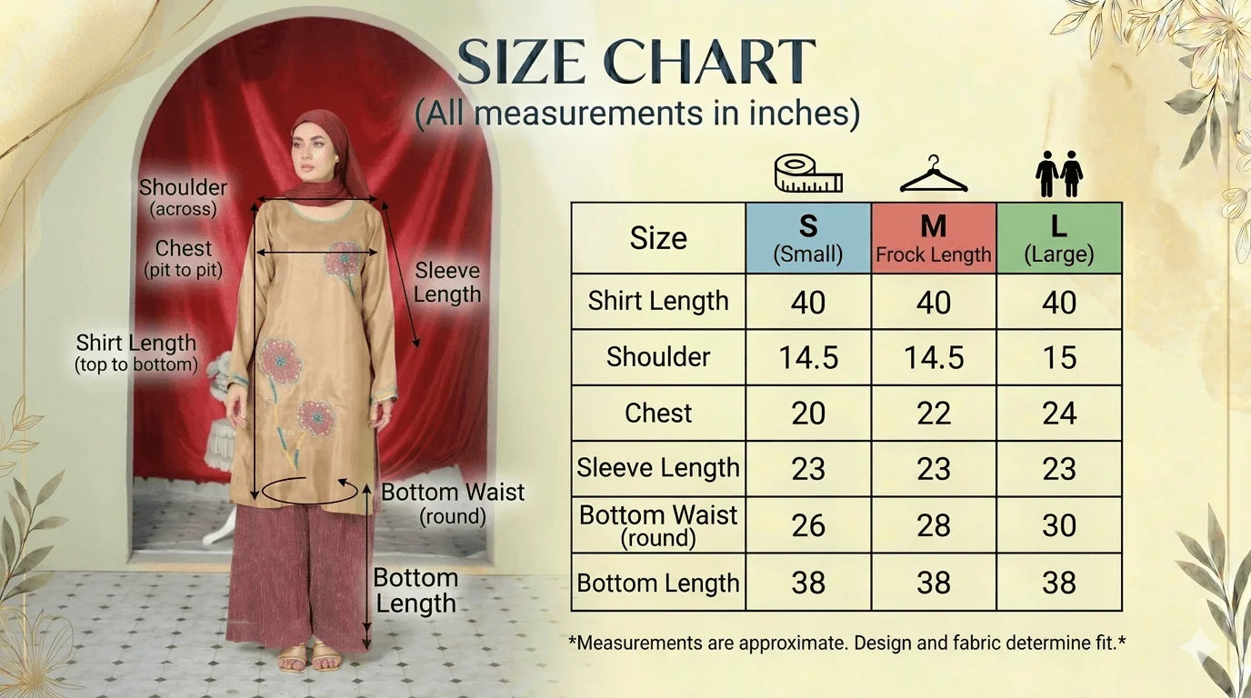 Size guide for Gul-e-Zareen