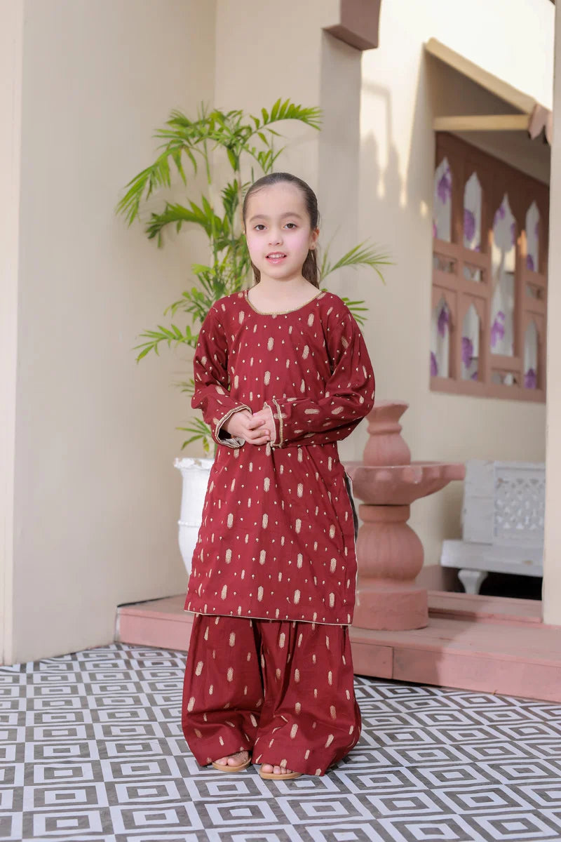 Maroon & Gold Ethnic Kurta Set for Girls