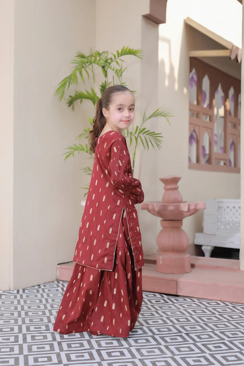 Maroon & Gold Ethnic Kurta Set for Girls