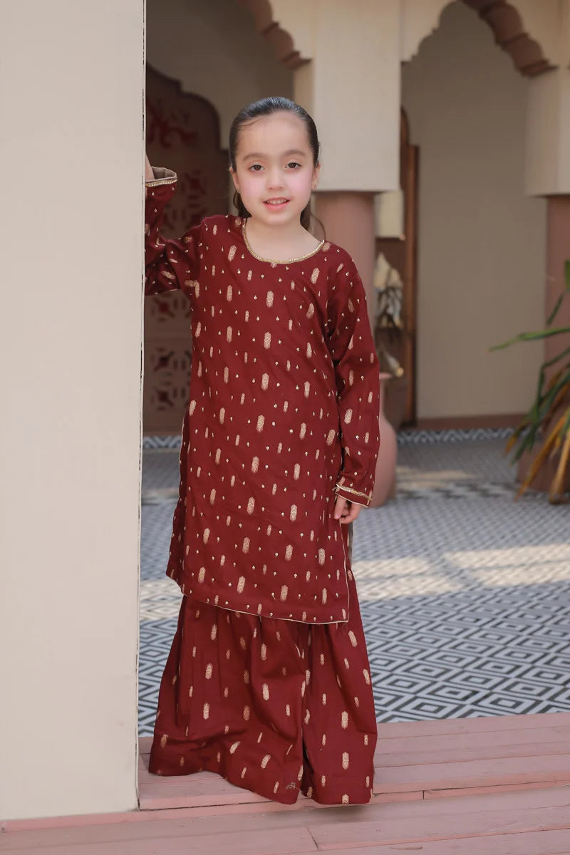 Maroon & Gold Ethnic Kurta Set for Girls