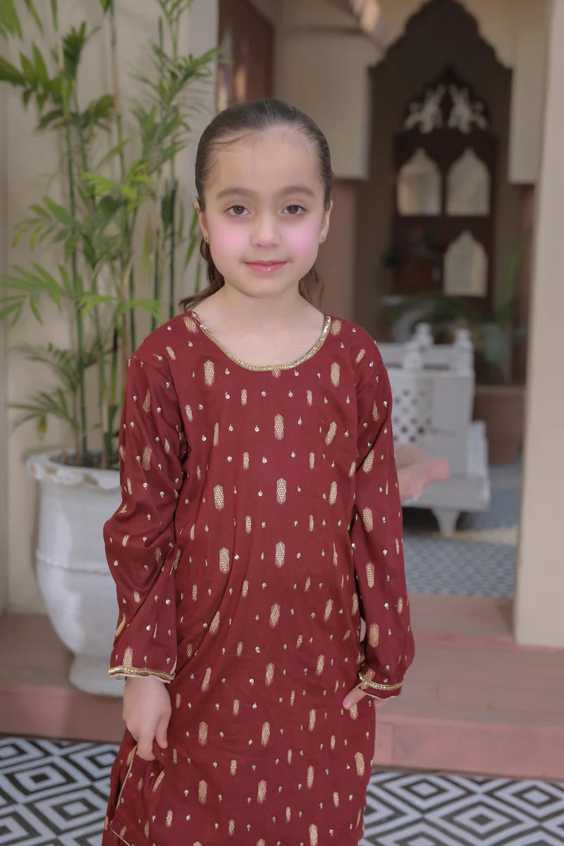 Maroon & Gold Ethnic Kurta Set for Girls