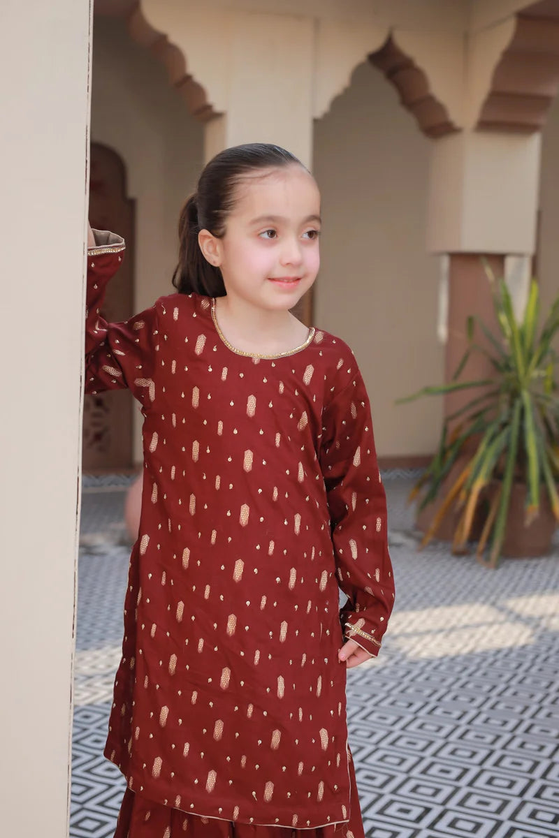Maroon & Gold Ethnic Kurta Set for Girls