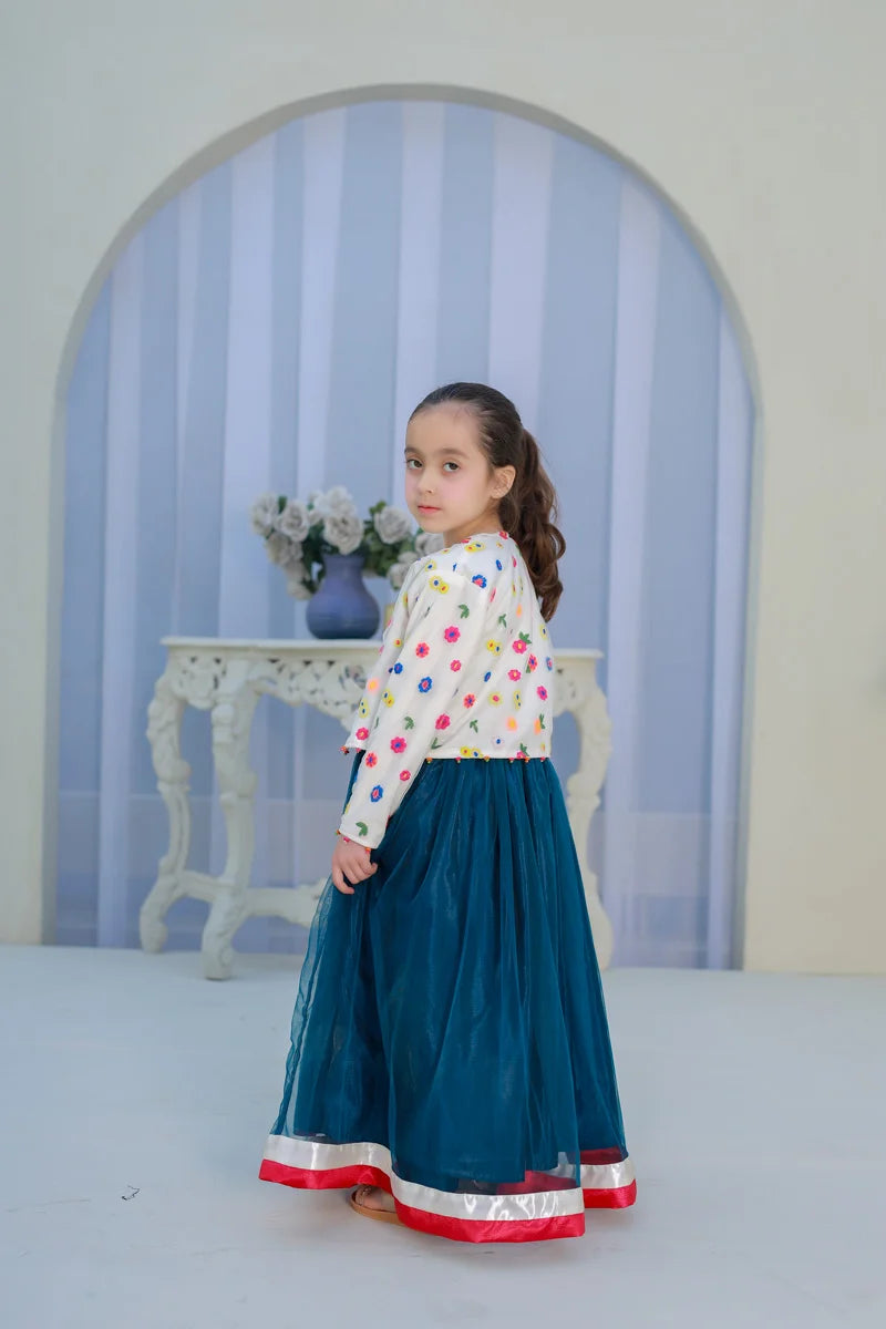 Midnight Bloom Teal Party Gown for Girls