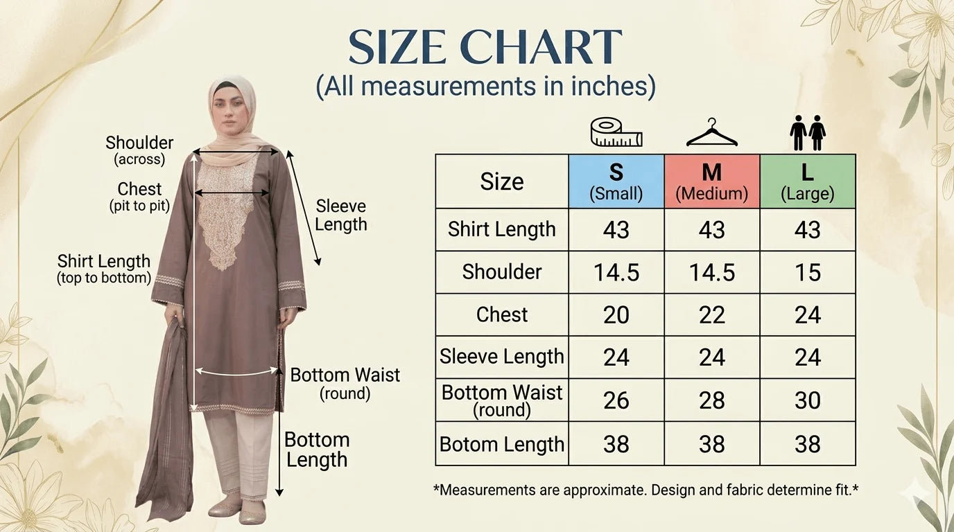 Size guide for Mocha Grace Ensemble