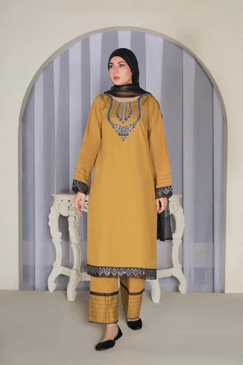 Mustard Elegance Embroidered Suit Set
