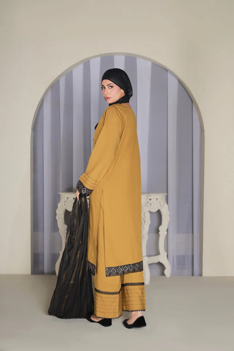 Mustard Elegance Embroidered Suit Set