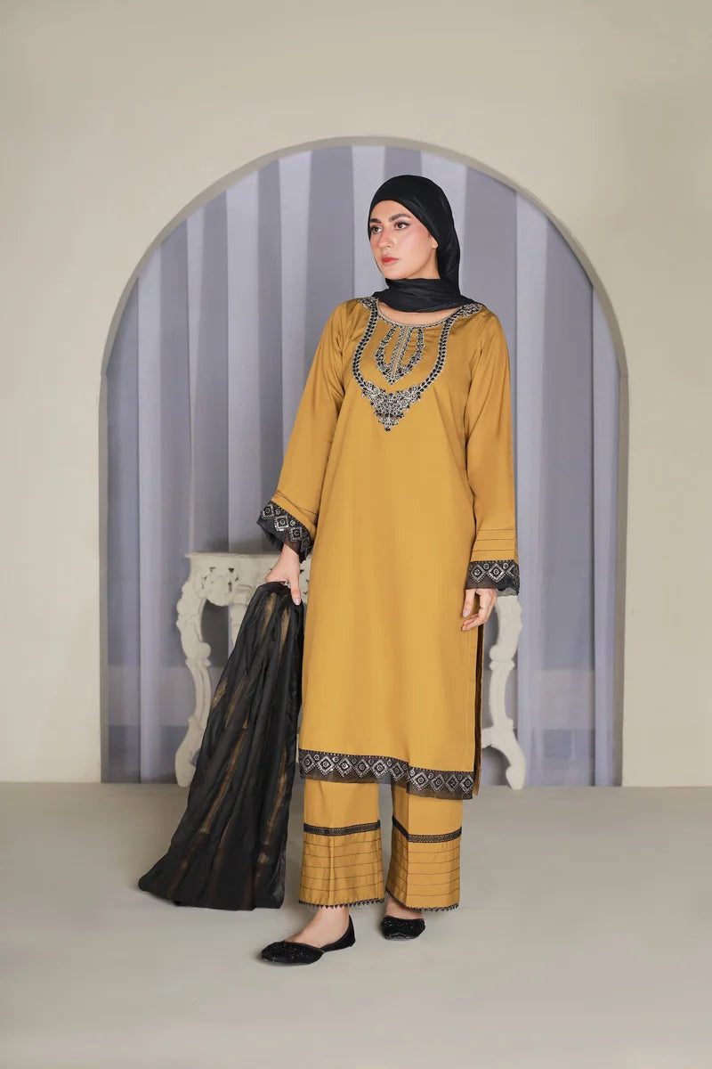 Mustard Elegance Embroidered Suit Set