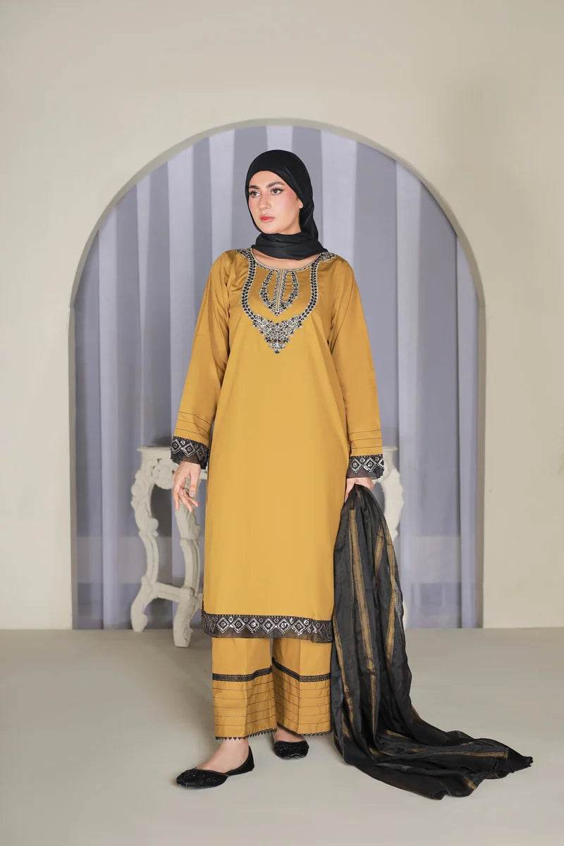 Mustard Elegance Embroidered Suit Set