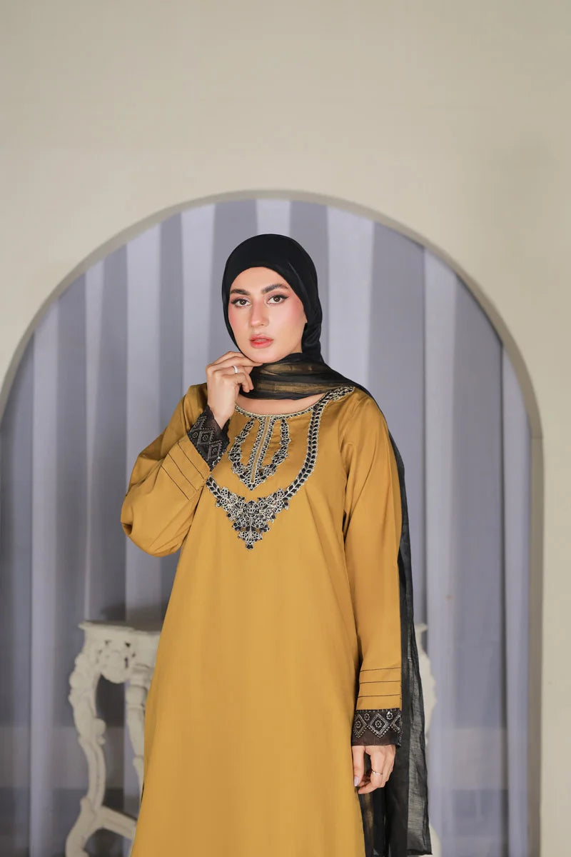 Mustard Elegance Embroidered Suit Set