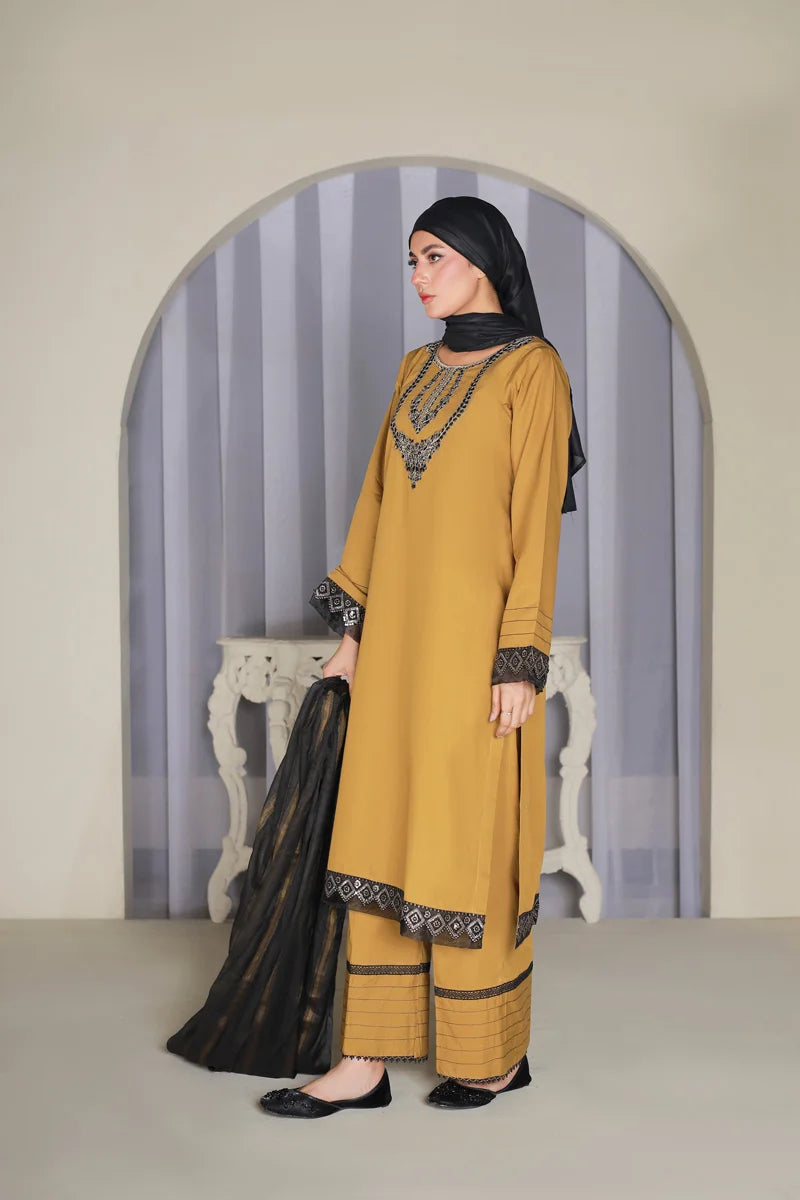 Mustard Elegance Embroidered Suit Set