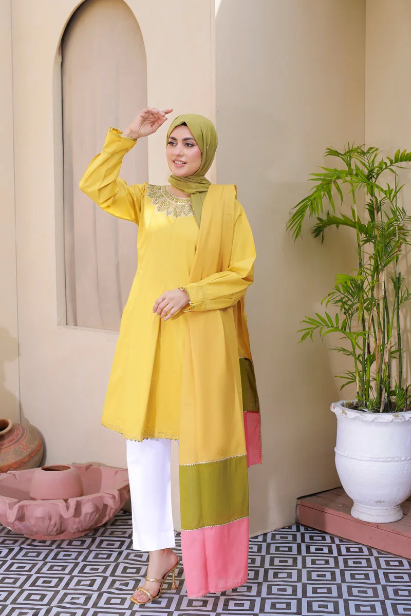 Mustard Radiance: A Three-Piece Color-Block Ensemble
