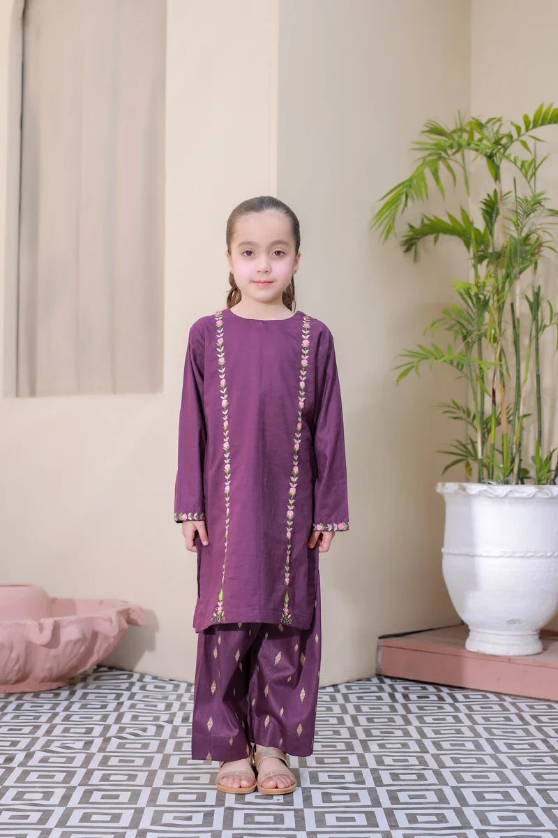 Royal Plum Embroidered Kurta Set for Girls