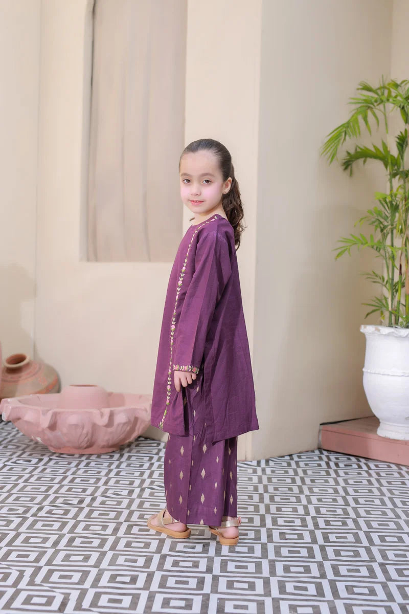Royal Plum Embroidered Kurta Set for Girls