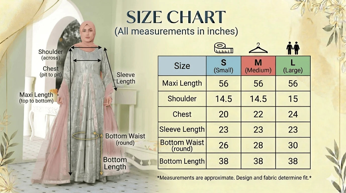 Size guide for Serene Mint Elegance