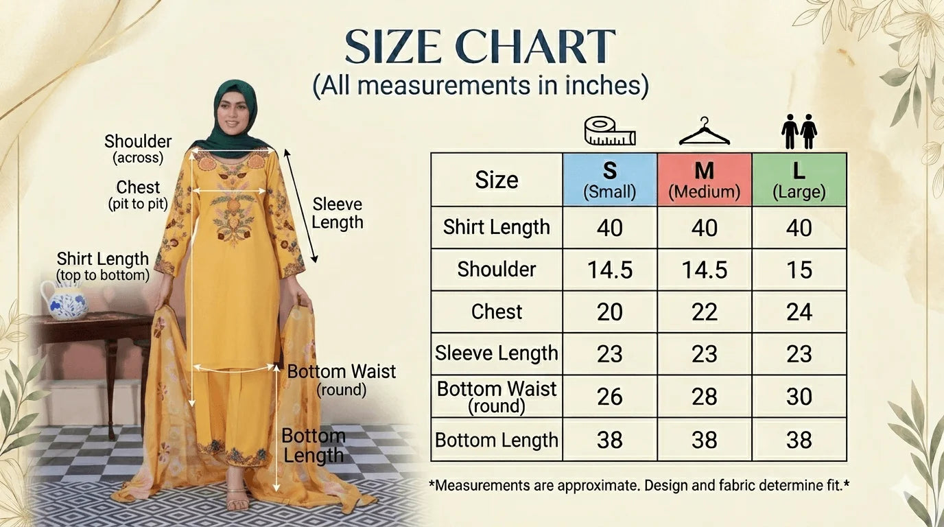 Size guide for Sunflower Bloom Ensemble